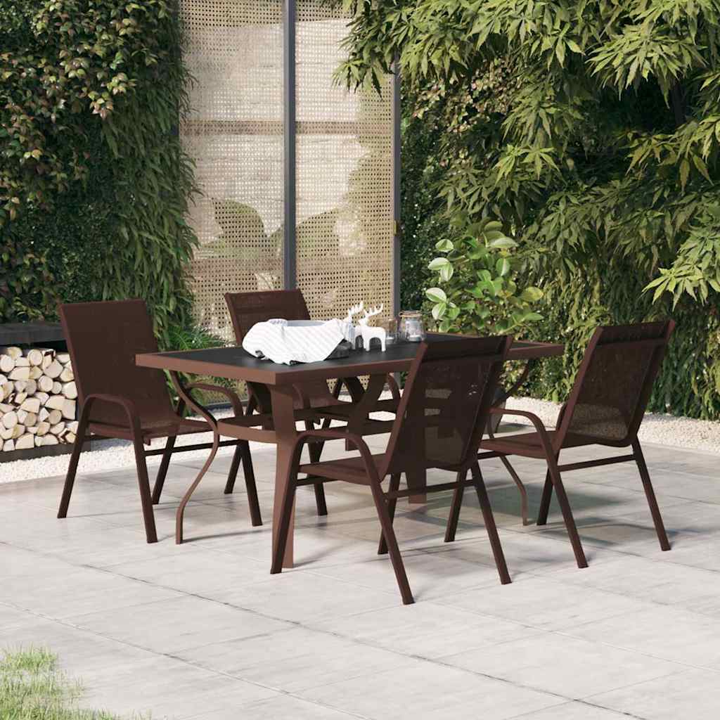 5 Piece Garden Dining Brown and black 140 cm table length 4