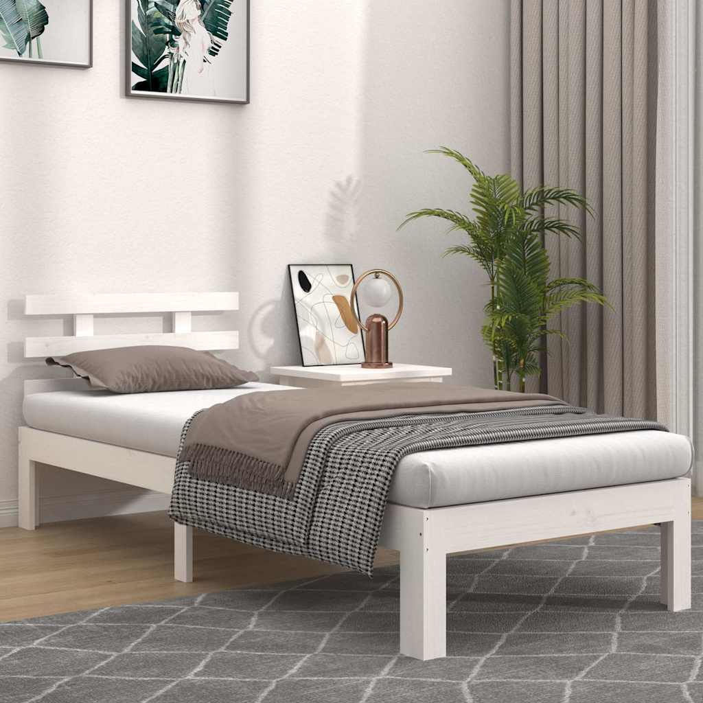 vidaXL Bed Frame without Mattress White Solid Wood 90x200 cm 1