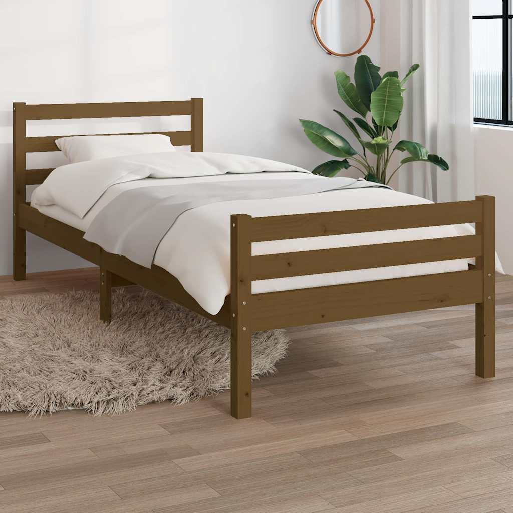 vidaXL Bed Frame | Honey brown | Solid pine wood, Plywood | Small Single 1