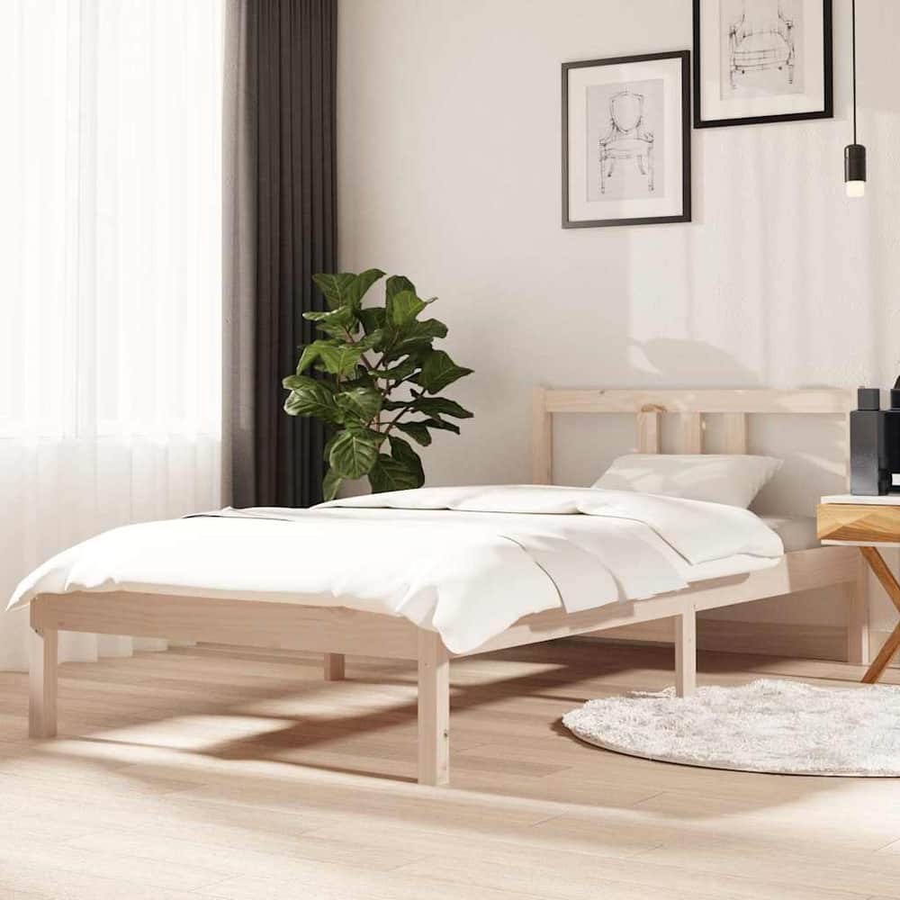 Bed Frame without Mattress Solid Wood Double Length 190 cm Natural 90 cm