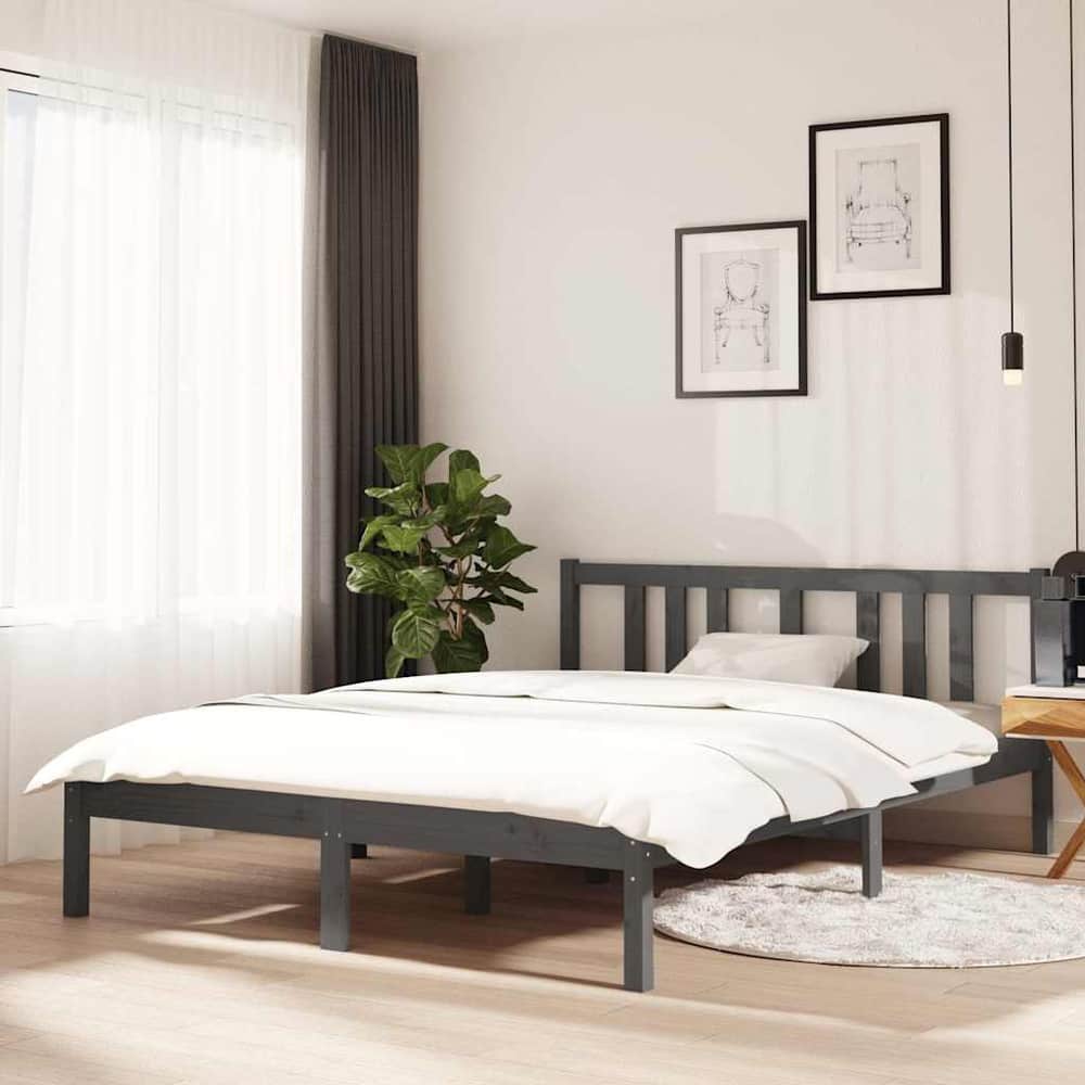 Bed Frame without Mattress Solid Wood Double Length 190 cm Grey 135 cm