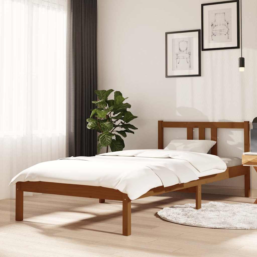 vidaXL Bed Frame | Honey Brown | Solid pinewood, Plywood | Single 1