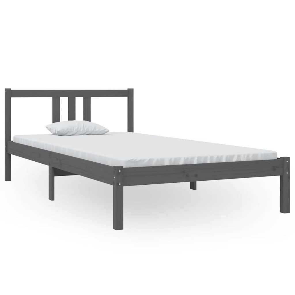 vidaXL Bed Frame without Mattress Grey Solid Wood 100x200 cm 2