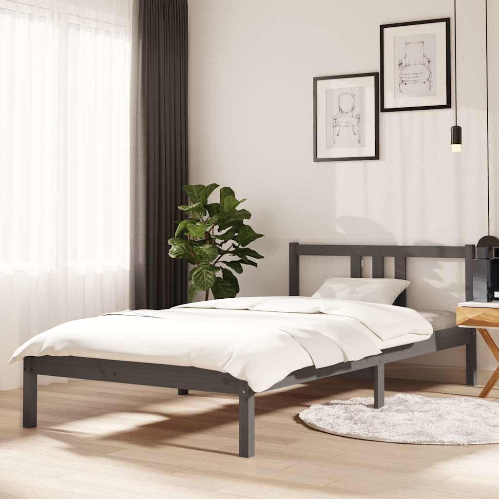 vidaXL Bed Frame without Mattress Grey Solid Wood 100x200 cm 1