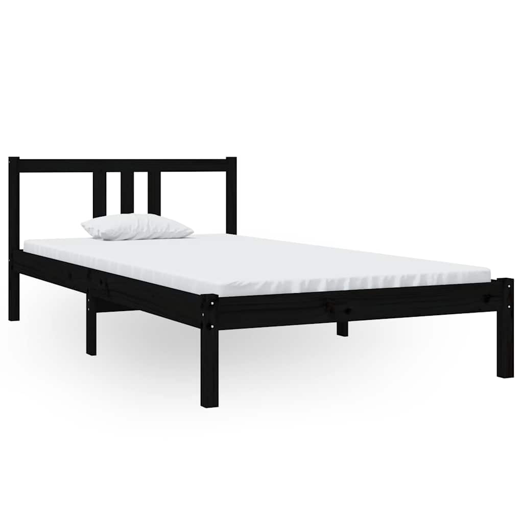 vidaXL Bed Frame without Mattress Black Solid Wood 100x200 cm 2