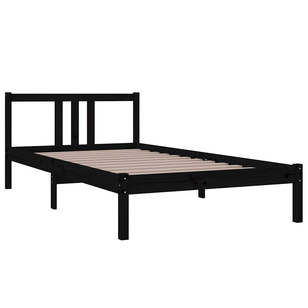 vidaXL Bed Frame without Mattress Black Solid Wood 100x200 cm 3