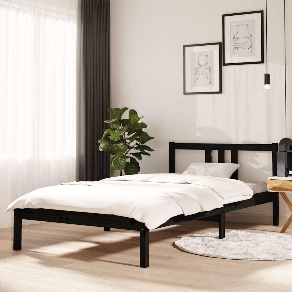 vidaXL Bed Frame without Mattress Black Solid Wood 100x200 cm 1