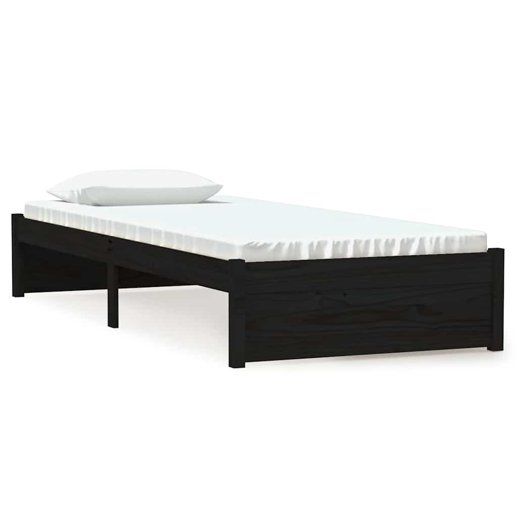 vidaXL Bed Frame without Mattress Black Solid Wood 75x190 cm 2