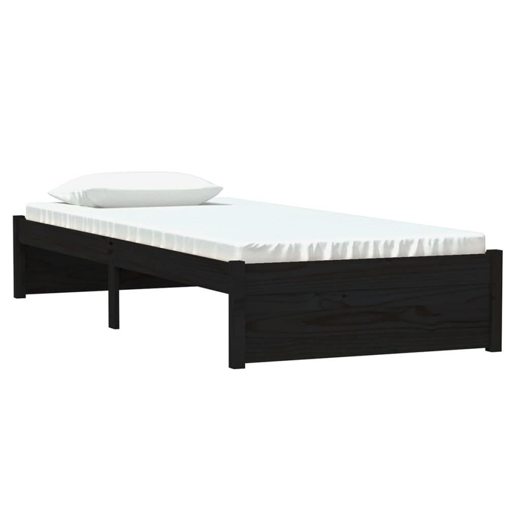 vidaXL Bed Frame without Mattress Black Solid Wood 75x190 cm 3