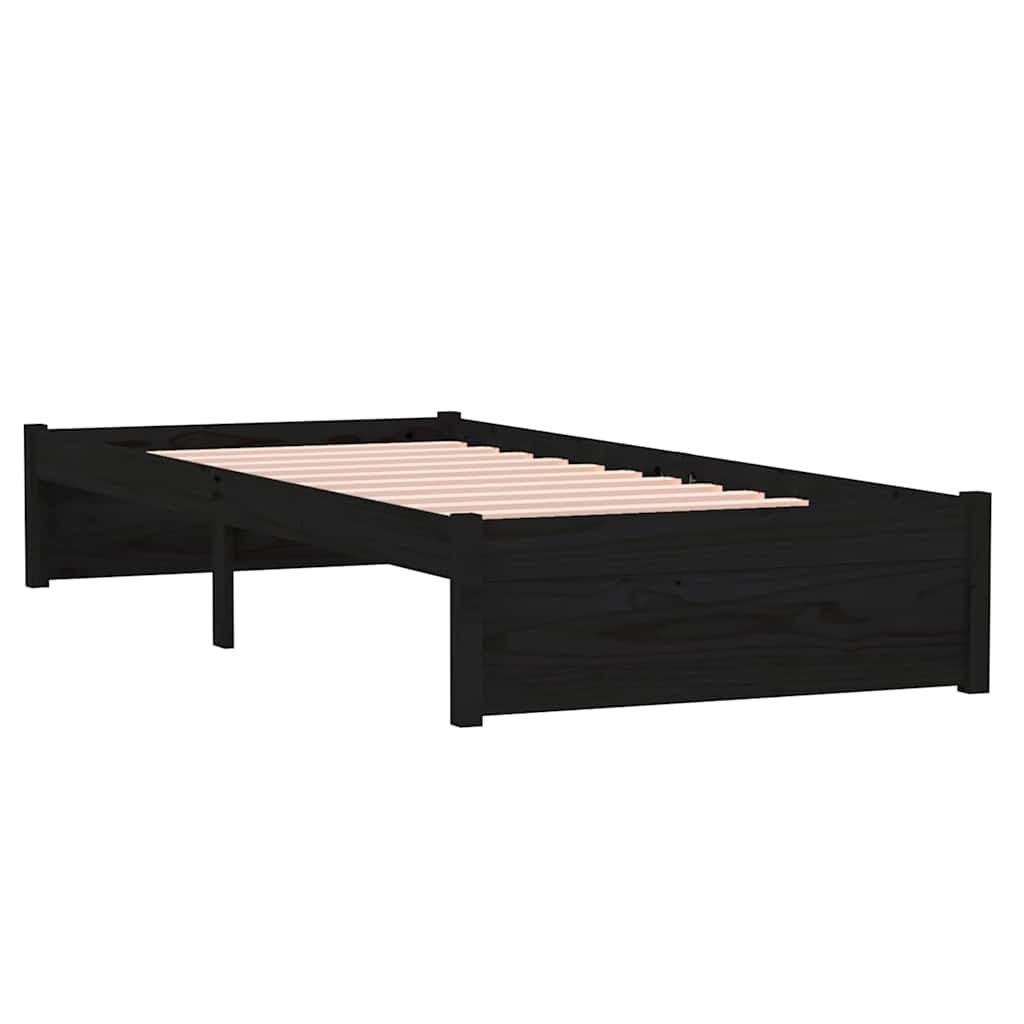 vidaXL Bed Frame without Mattress Black Solid Wood 75x190 cm 4
