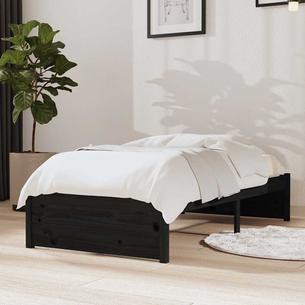 vidaXL Bed Frame without Mattress Black Solid Wood 75x190 cm 1