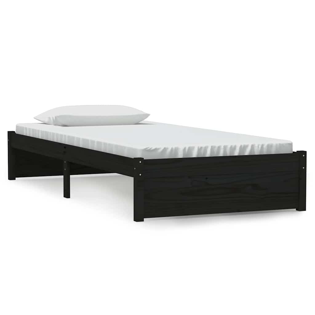vidaXL Bed Frame without Mattress Black Solid Wood 90x190 cm Single 2