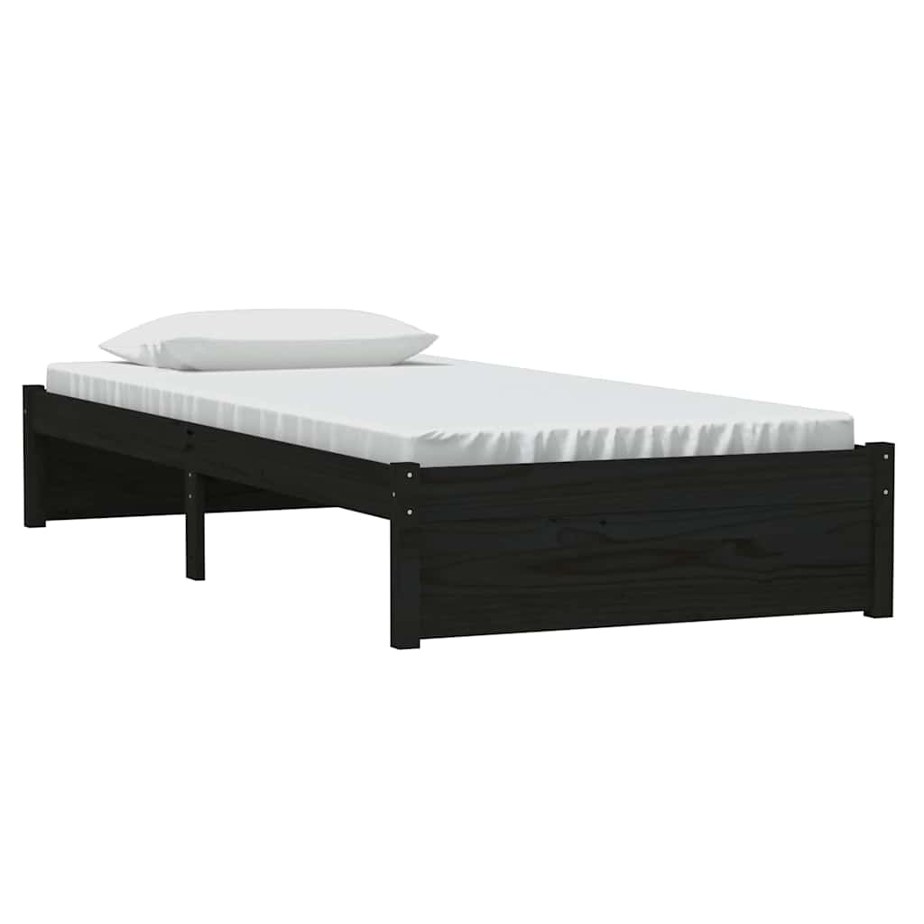 vidaXL Bed Frame without Mattress Black Solid Wood 90x190 cm Single 3