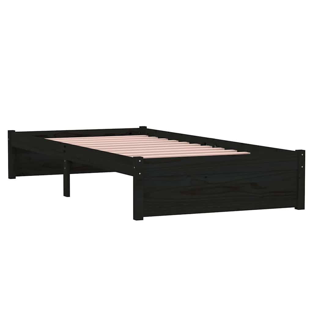 vidaXL Bed Frame without Mattress Black Solid Wood 90x190 cm Single 4