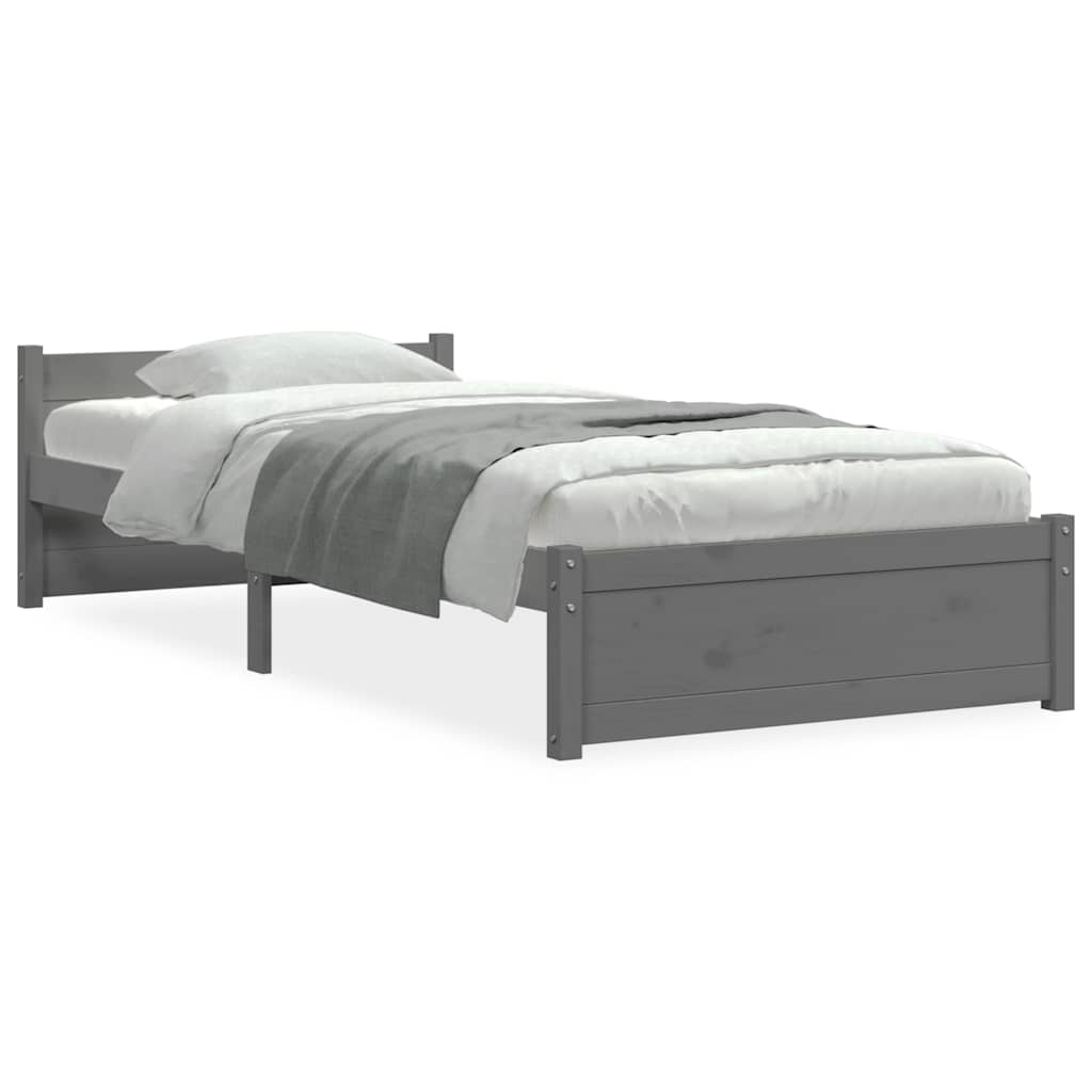 vidaXL Bed Frame without Mattress Grey Solid Wood 75x190 cm Small Single 2