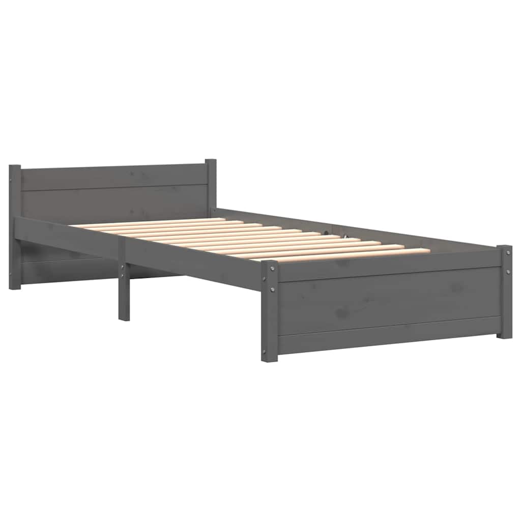 vidaXL Bed Frame without Mattress Grey Solid Wood 75x190 cm Small Single 3
