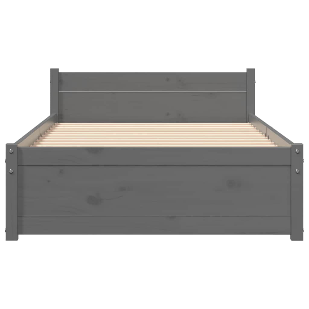 vidaXL Bed Frame without Mattress Grey Solid Wood 75x190 cm Small Single 4