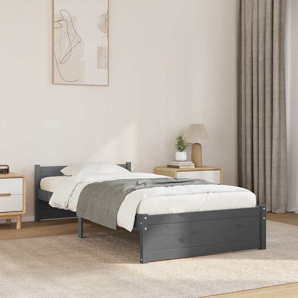 vidaXL Bed Frame without Mattress Grey Solid Wood 75x190 cm Small Single 1