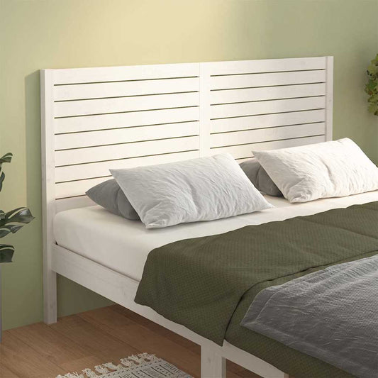 Bed Headboard White Solid Wood Pine attached to a bed with pillows and a blanket