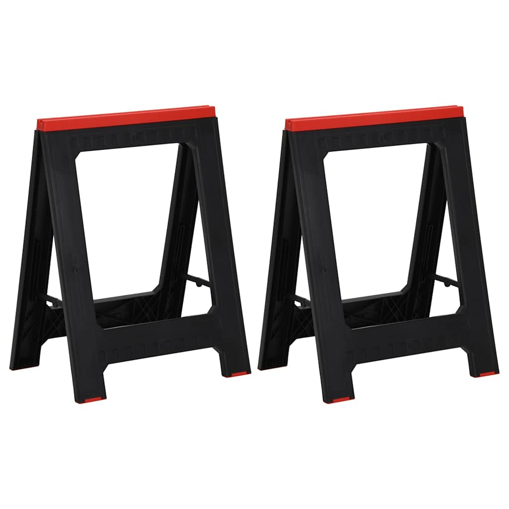 vidaXL Foldable Work Trestles 2 pcs Black and Red Polypropylene 350 kg 1