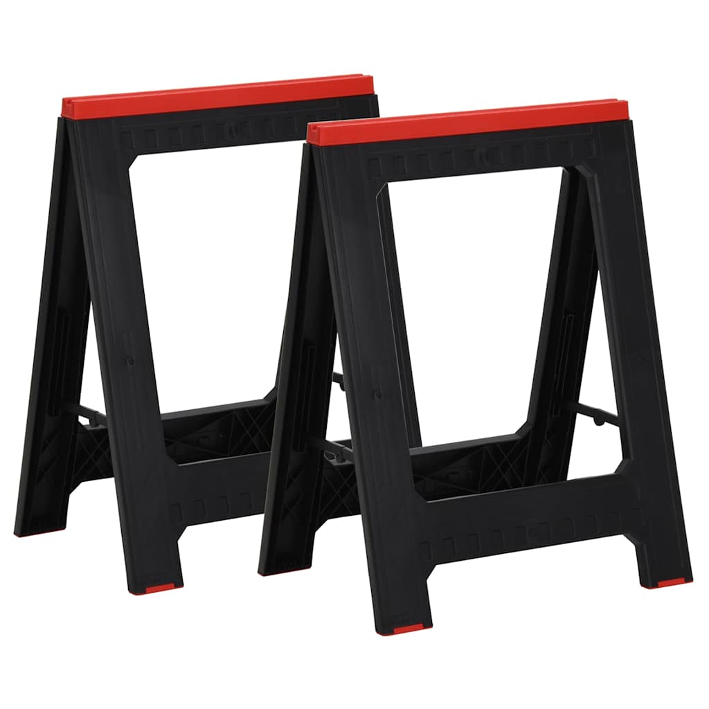 vidaXL Foldable Work Trestles 2 pcs Black and Red Polypropylene 350 kg 2