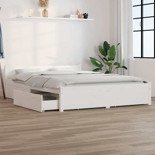 Bed Frame without Mattress Drawers Length White