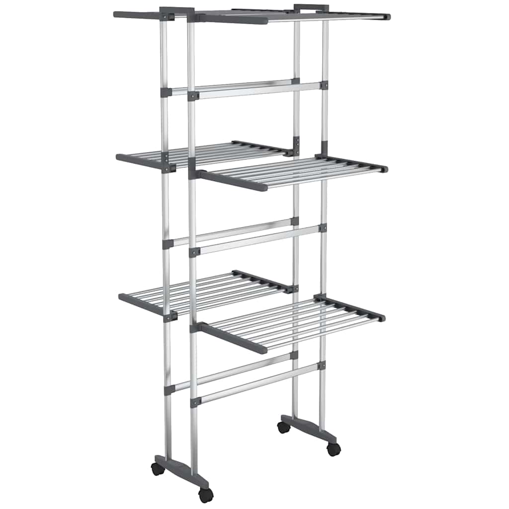 vidaXL 3-Tier Laundry Drying Rack with Wheels Silver 60x70x129 cm 2