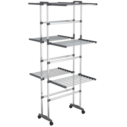 vidaXL 3-Tier Laundry Drying Rack with Wheels Silver 60x70x129 cm 2