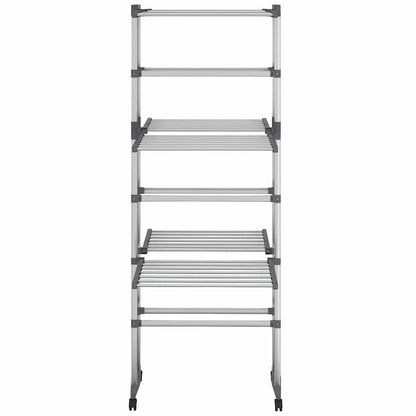 vidaXL 3-Tier Laundry Drying Rack with Wheels Silver 60x70x129 cm 3