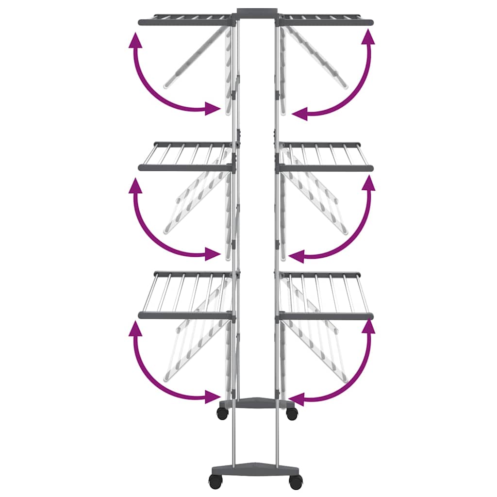 vidaXL 3-Tier Laundry Drying Rack with Wheels Silver 60x70x129 cm 5