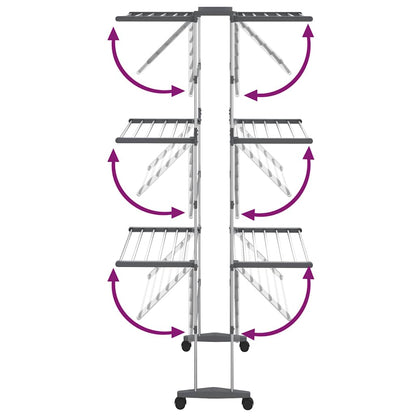 vidaXL 3-Tier Laundry Drying Rack with Wheels Silver 60x70x129 cm 5