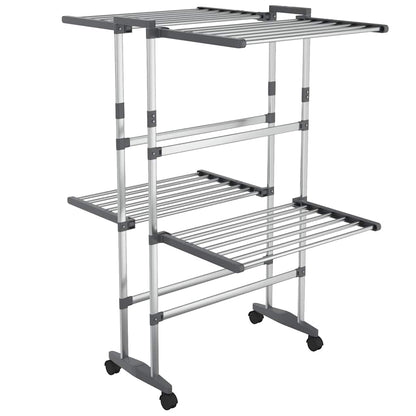 vidaXL 2-Tier Laundry Drying Rack with Wheels Silver 60x70x106 cm 2