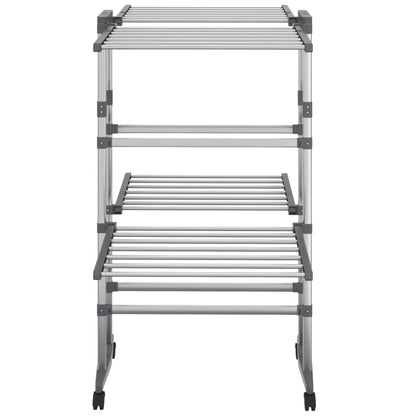 vidaXL 2-Tier Laundry Drying Rack with Wheels Silver 60x70x106 cm 3