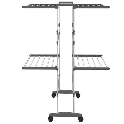 vidaXL 2-Tier Laundry Drying Rack with Wheels Silver 60x70x106 cm 4