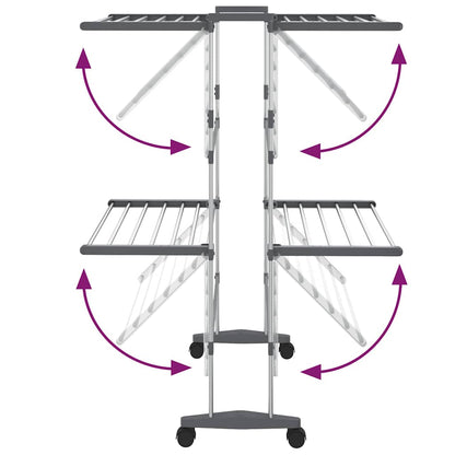 vidaXL 2-Tier Laundry Drying Rack with Wheels Silver 60x70x106 cm 5