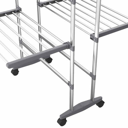 vidaXL 2-Tier Laundry Drying Rack with Wheels Silver 60x70x106 cm 6