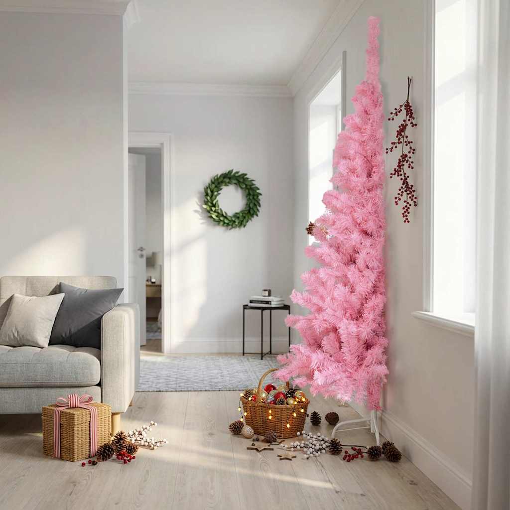 vidaXL Artificial Half Christmas Tree with Stand Pink 240 cm PVC 1