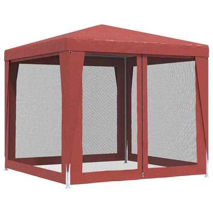 vidaXL Party Tent with 4 Mesh Sidewalls Red 2.5x2.5 m HDPE 5