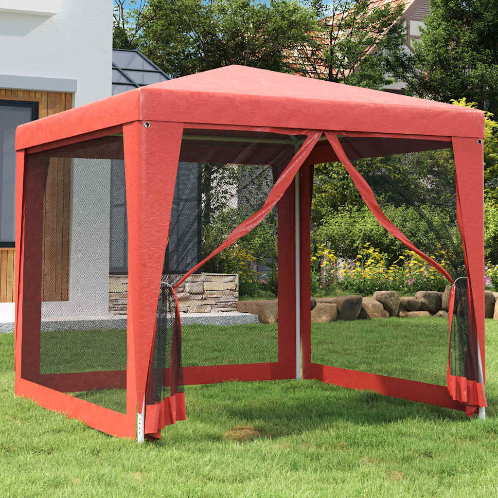 vidaXL Party Tent with 4 Mesh Sidewalls Red 2.5x2.5 m HDPE 1