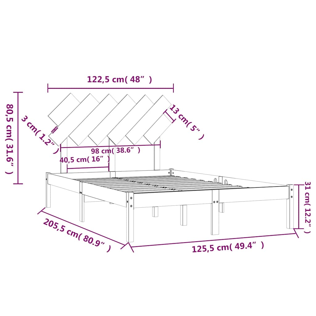 Bed Frame without Mattress Solid Wood Length 200 cm Natural 120 cm