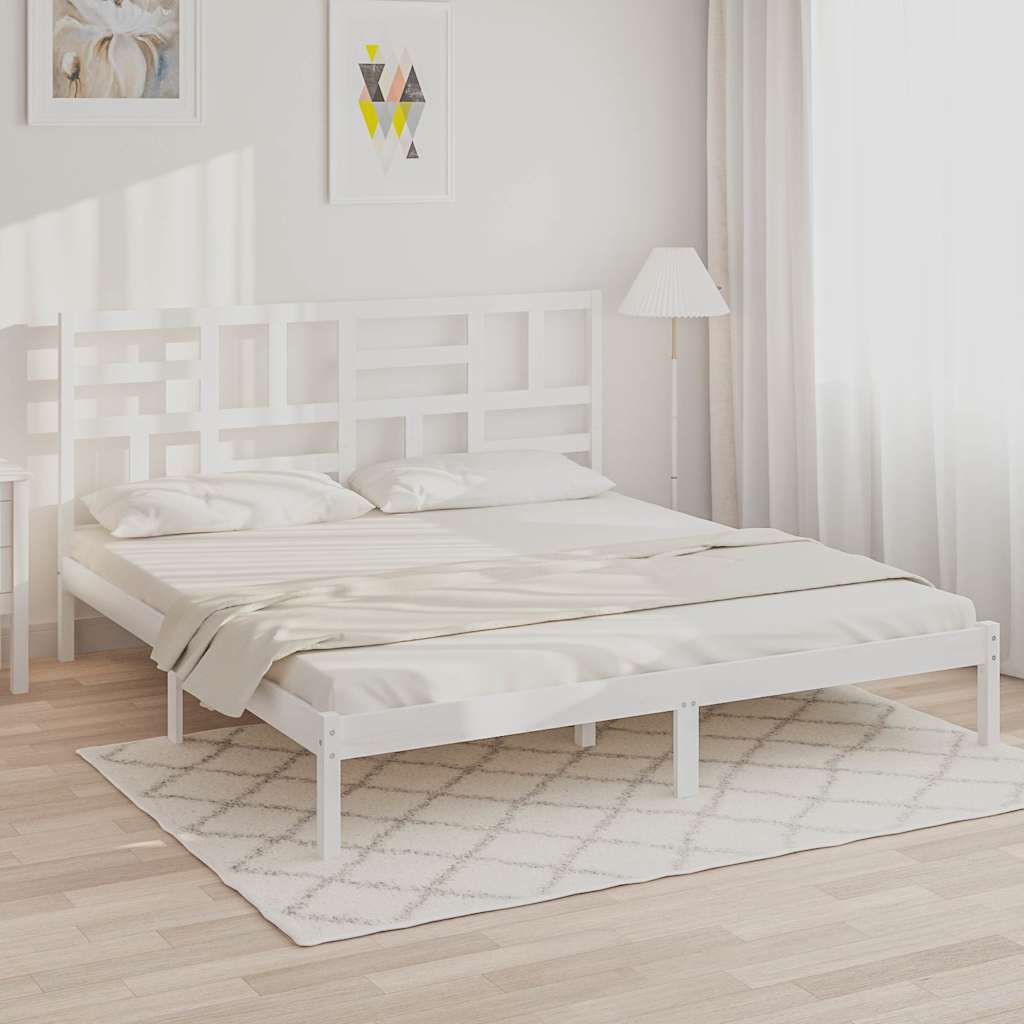 Bed Frame without Mattress Solid Wood Length White
