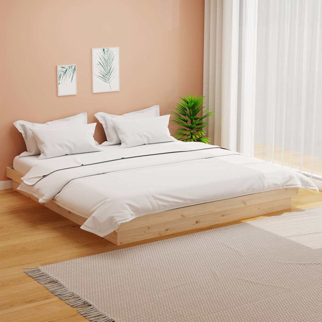Bed Frame without Mattress Solid Wood Length Natural