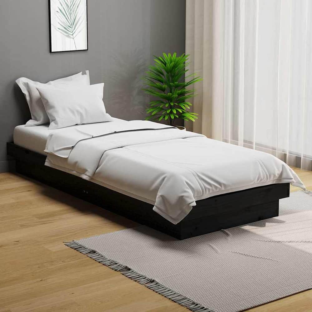 Bed Frame without Mattress Solid Wood Double Length 190 cm Black 75 cm