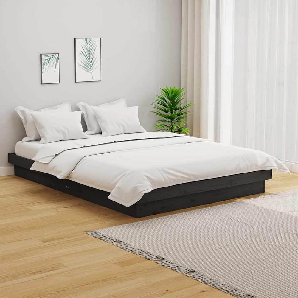 Bed Frame without Mattress Solid Wood Double Length Grey