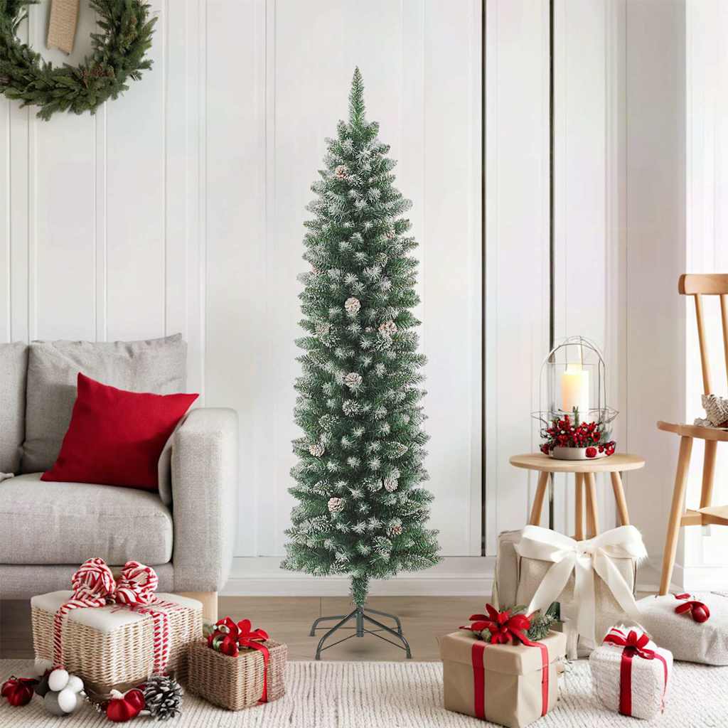 vidaXL Artificial Slim Christmas Tree with Stand 180 cm PVC 1