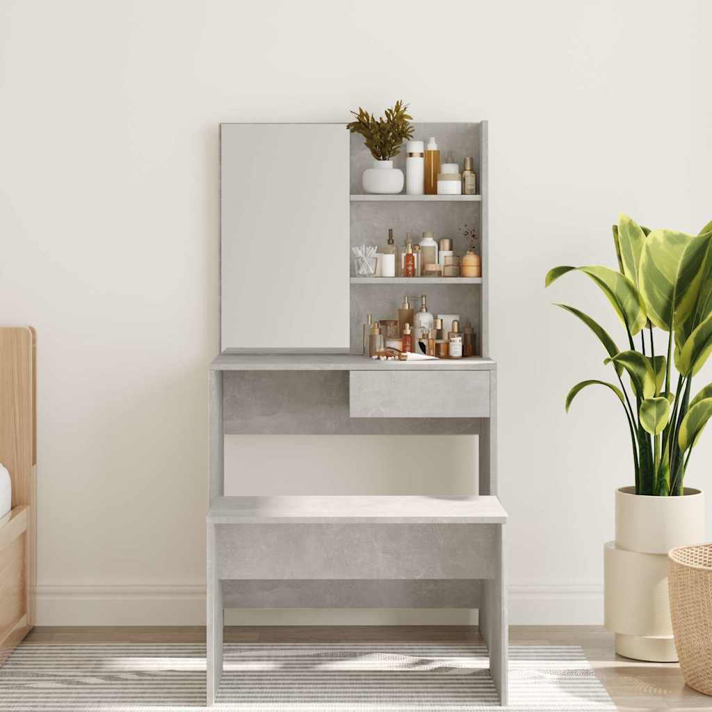 vidaXL Dressing Table with Mirror Concrete Grey 74.5x40x141 cm 3