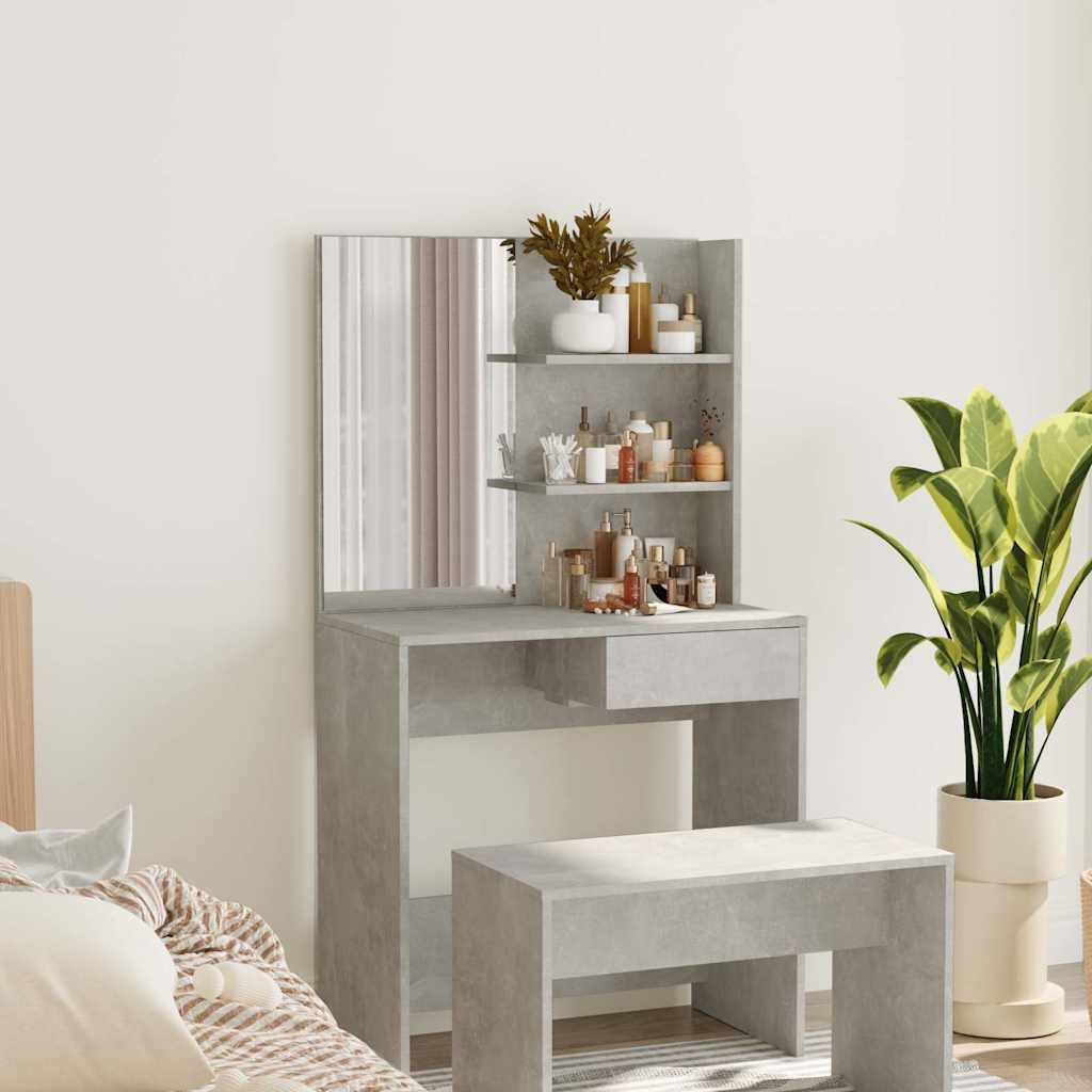 vidaXL Dressing Table with Mirror Concrete Grey 74.5x40x141 cm 1