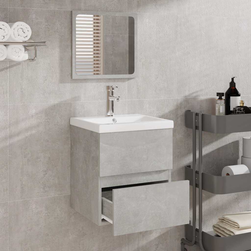 vidaXL Bathroom Cabinet with Mirror Concrete Grey Engineered Wood 3