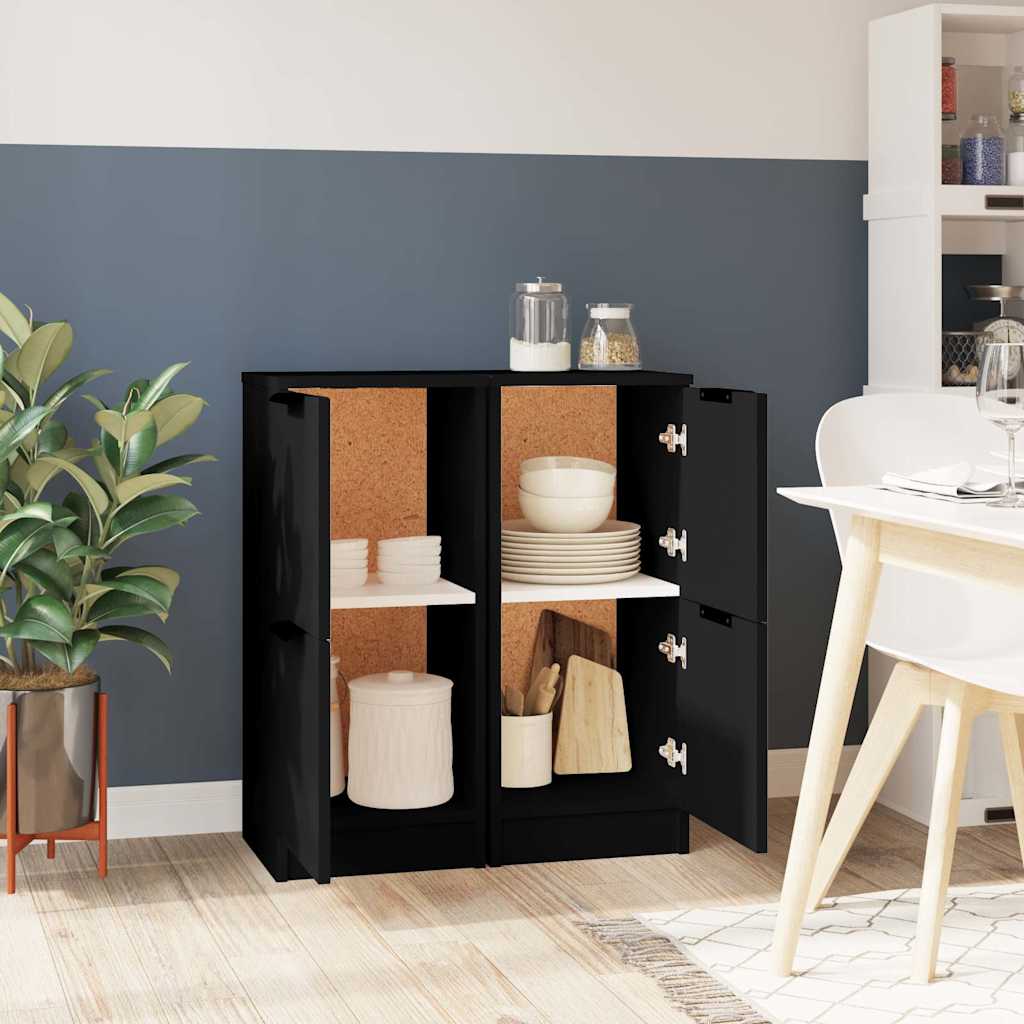 vidaXL Sideboards 2 pcs Black 30x30x70 cm Engineered Wood 3