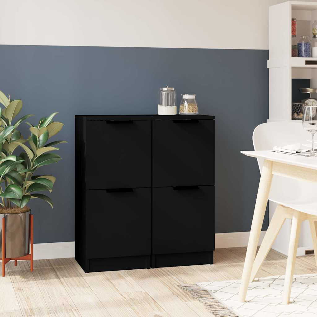 vidaXL Sideboards 2 pcs Black 30x30x70 cm Engineered Wood 1